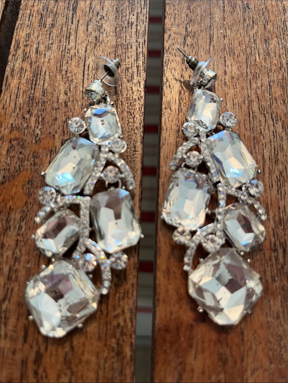 Wedding/Pageant Crystal Drop Statement Earrings - Clear/Silver